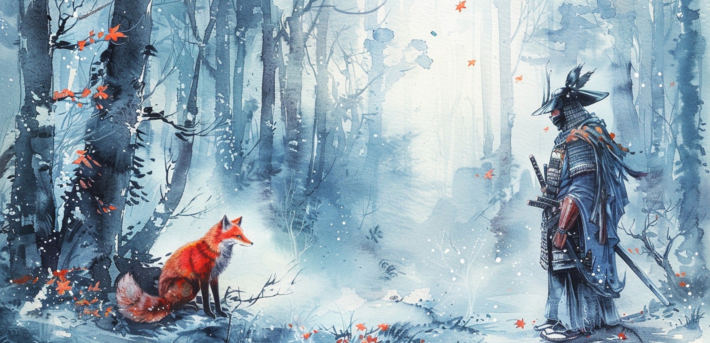 Samurai Wall Art collection hero - Japanese Samurai and Red Fox