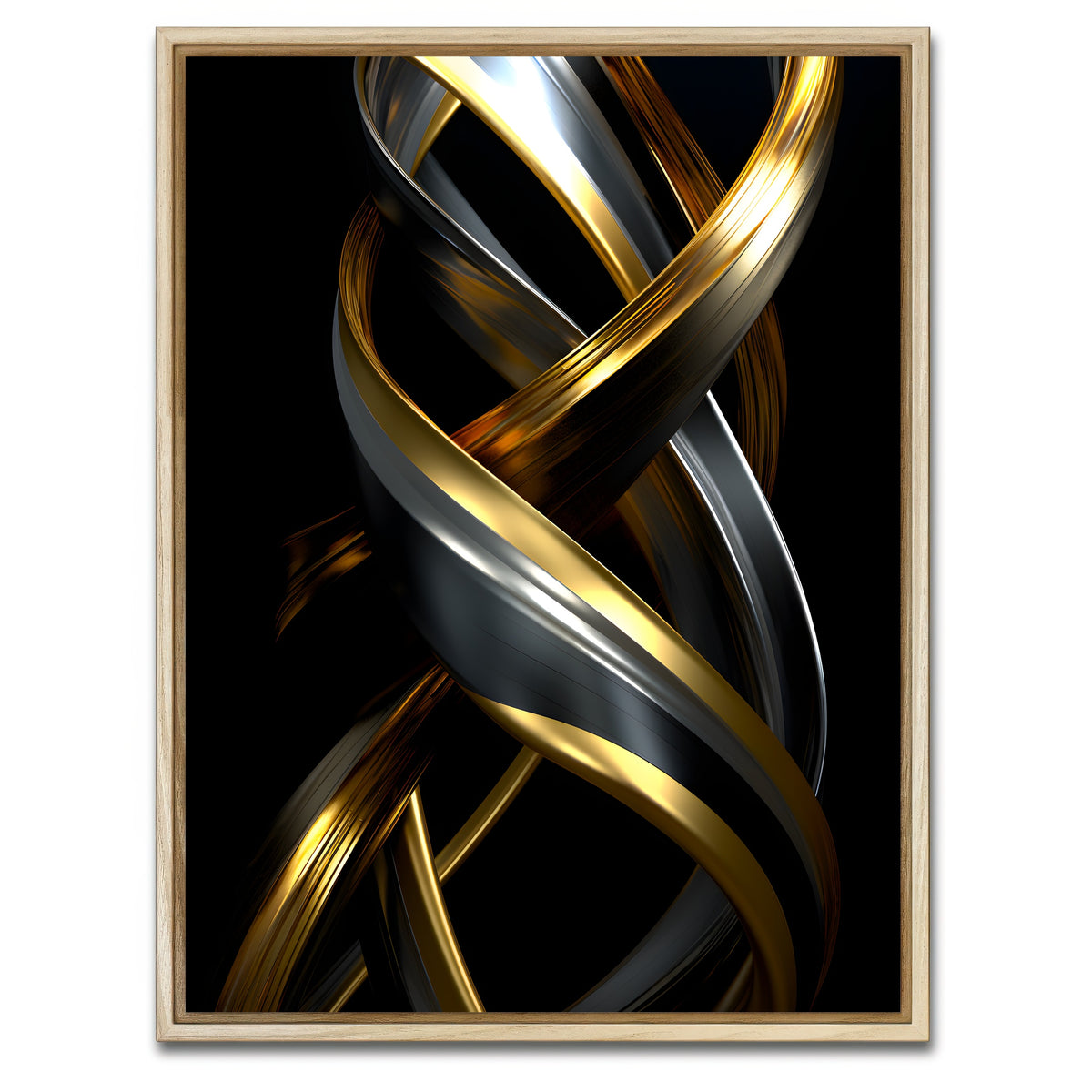 AUTO-MOCKUP WHITE | Abstract - Black gold 3D shape 1 | 1 Piece | Natural Framed Canvas | group=3x4