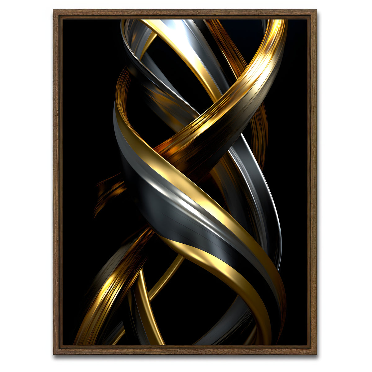 AUTO-MOCKUP WHITE | Abstract - Black gold 3D shape 1 | 1 Piece | Walnut Framed Canvas | group=3x4