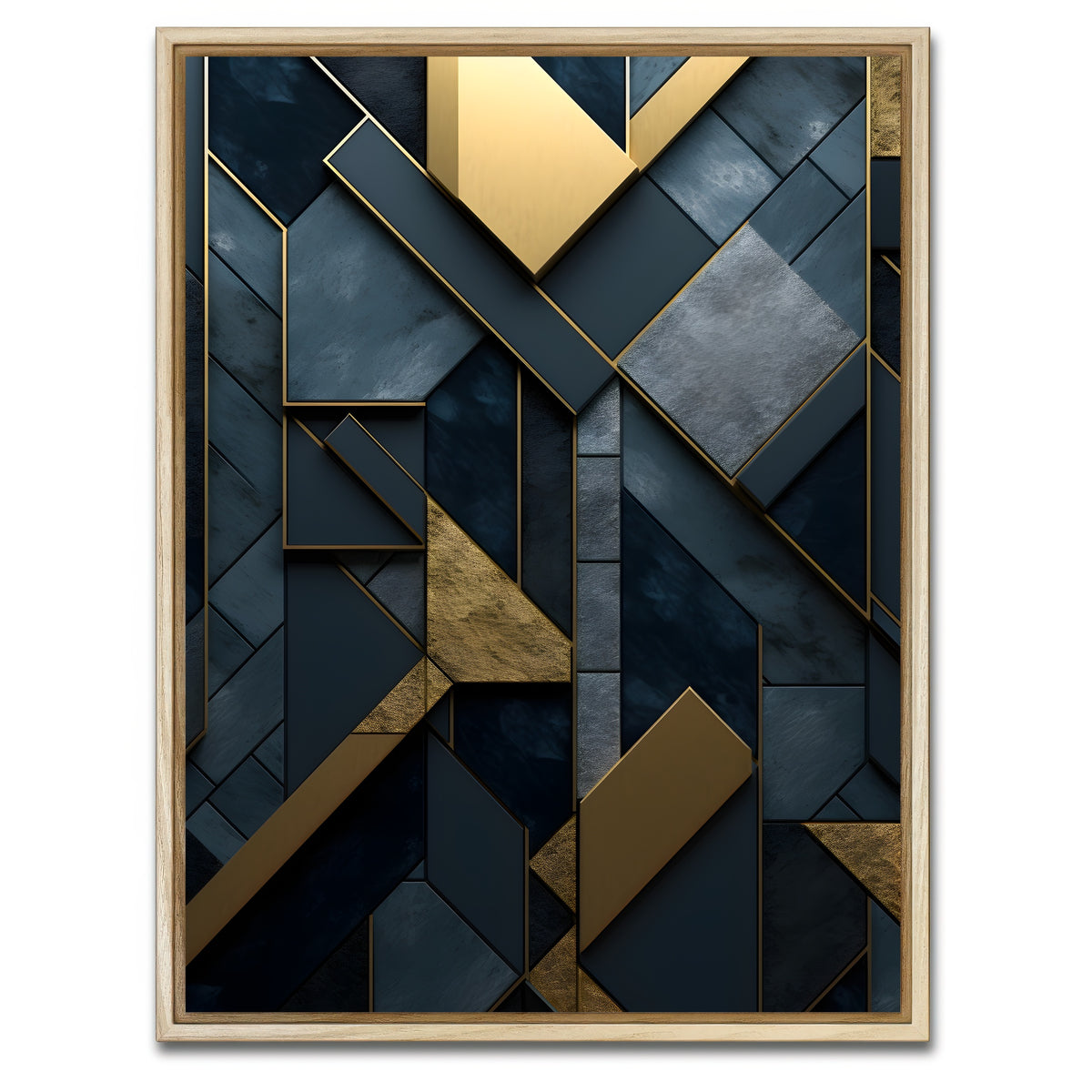 AUTO-MOCKUP WHITE | Abstract - Blue gold shapes 3 | 1 Piece | Natural Framed Canvas | group=3x4