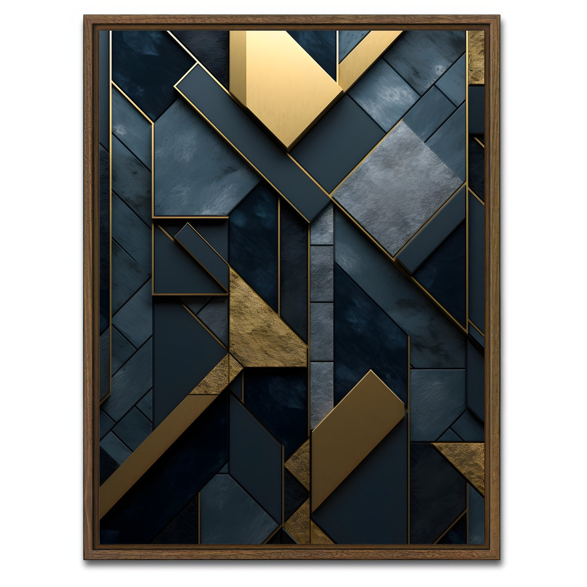 AUTO-MOCKUP WHITE | Abstract - Blue gold shapes 3 | 1 Piece | Walnut Framed Canvas | group=3x4