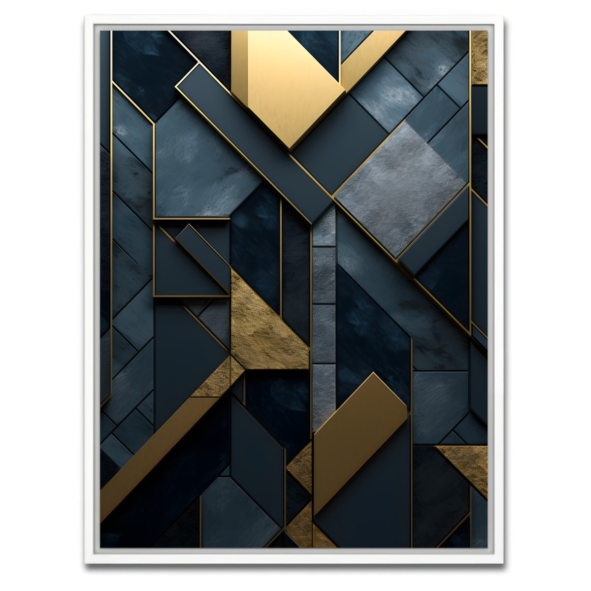 AUTO-MOCKUP WHITE | Abstract - Blue gold shapes 3 | 1 Piece | White Framed Canvas | group=3x4