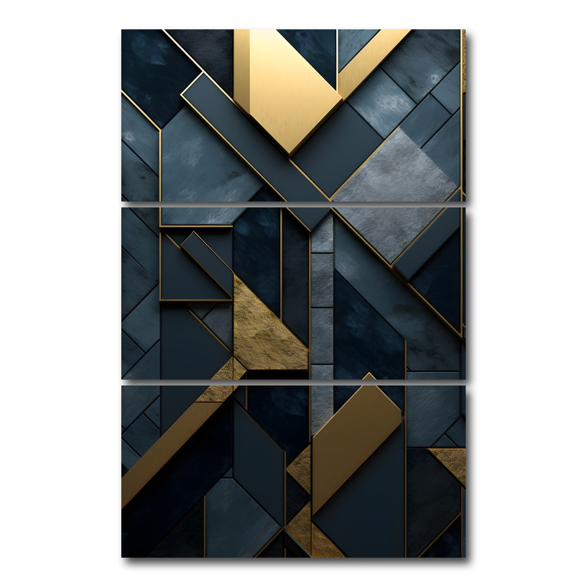 AUTO-MOCKUP WHITE | Abstract - Blue gold shapes 3 | 3 Piece | Gallery Wrap Canvas | group=12x24_stacked