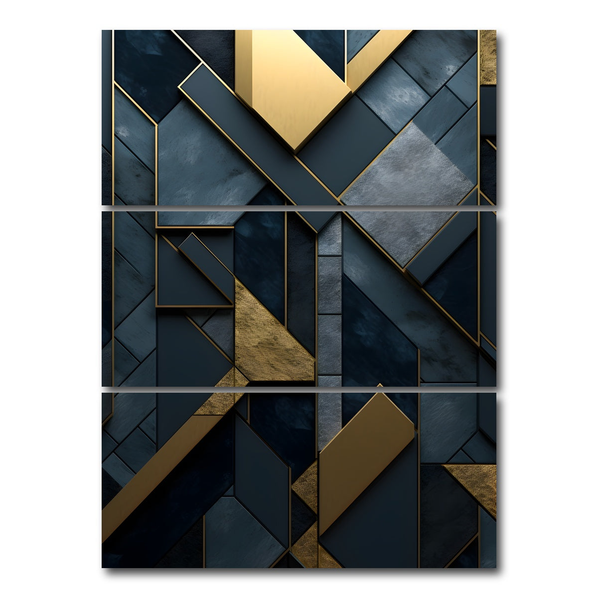 AUTO-MOCKUP WHITE | Abstract - Blue gold shapes 3 | 3 Piece | Gallery Wrap Canvas | group=8x18_stacked