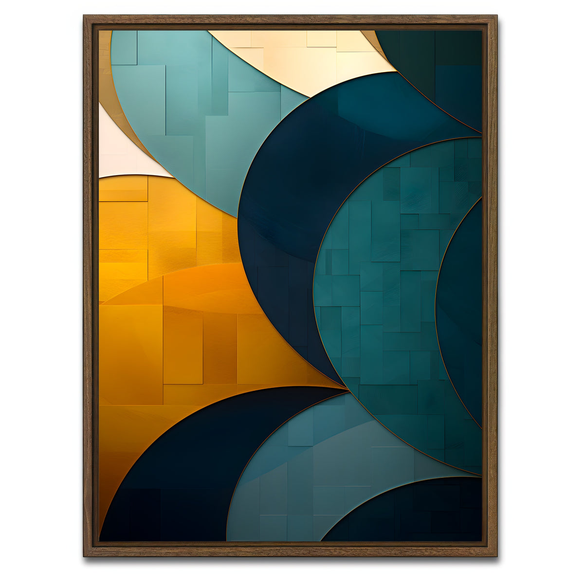 AUTO-MOCKUP WHITE | Abstract - Blue gold wave 39 | 1 Piece | Walnut Framed Canvas | group=3x4