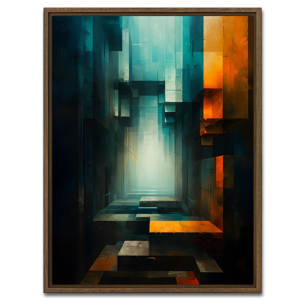 AUTO-MOCKUP WHITE | Abstract - Blue orange shapes 12 | 1 Piece | Walnut Framed Canvas | group=3x4