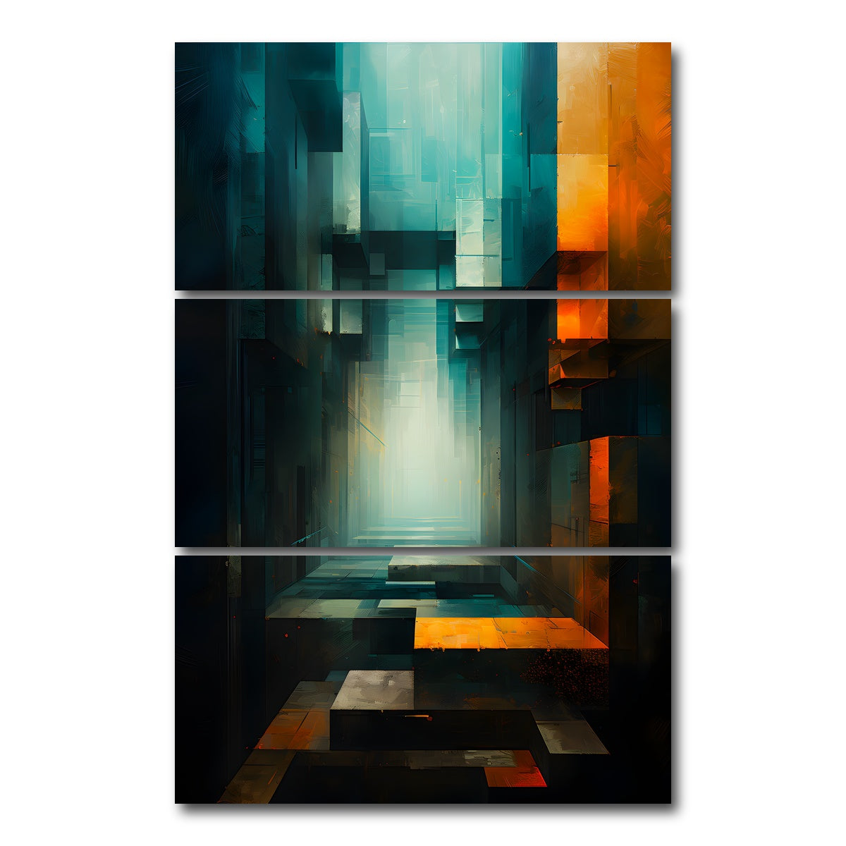 AUTO-MOCKUP WHITE | Abstract - Blue orange shapes 12 | 3 Piece | Gallery Wrap Canvas | group=12x24_stacked