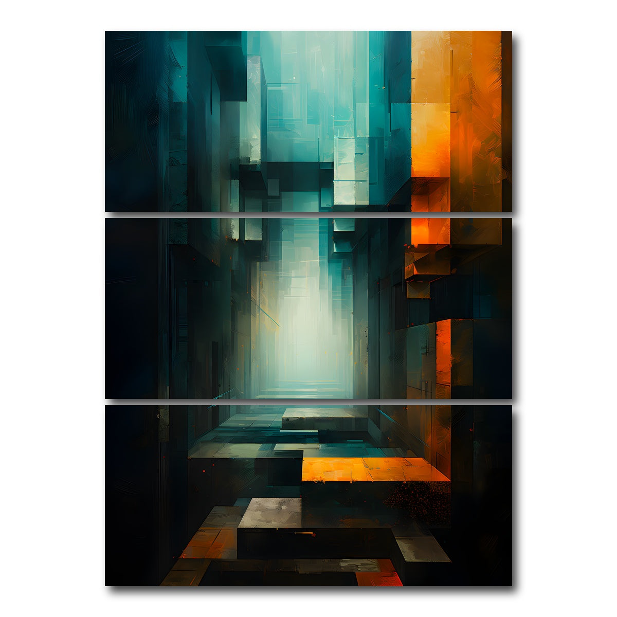 AUTO-MOCKUP WHITE | Abstract - Blue orange shapes 12 | 3 Piece | Gallery Wrap Canvas | group=8x18_stacked