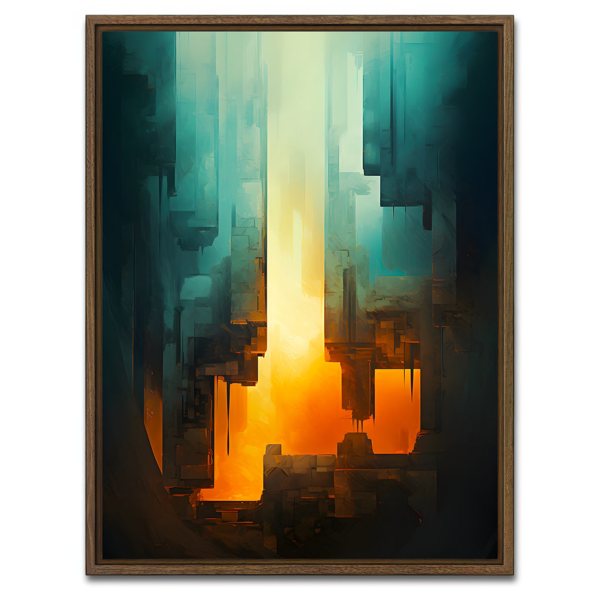 AUTO-MOCKUP WHITE | Abstract - Blue orange shapes 13 | 1 Piece | Walnut Framed Canvas | group=3x4