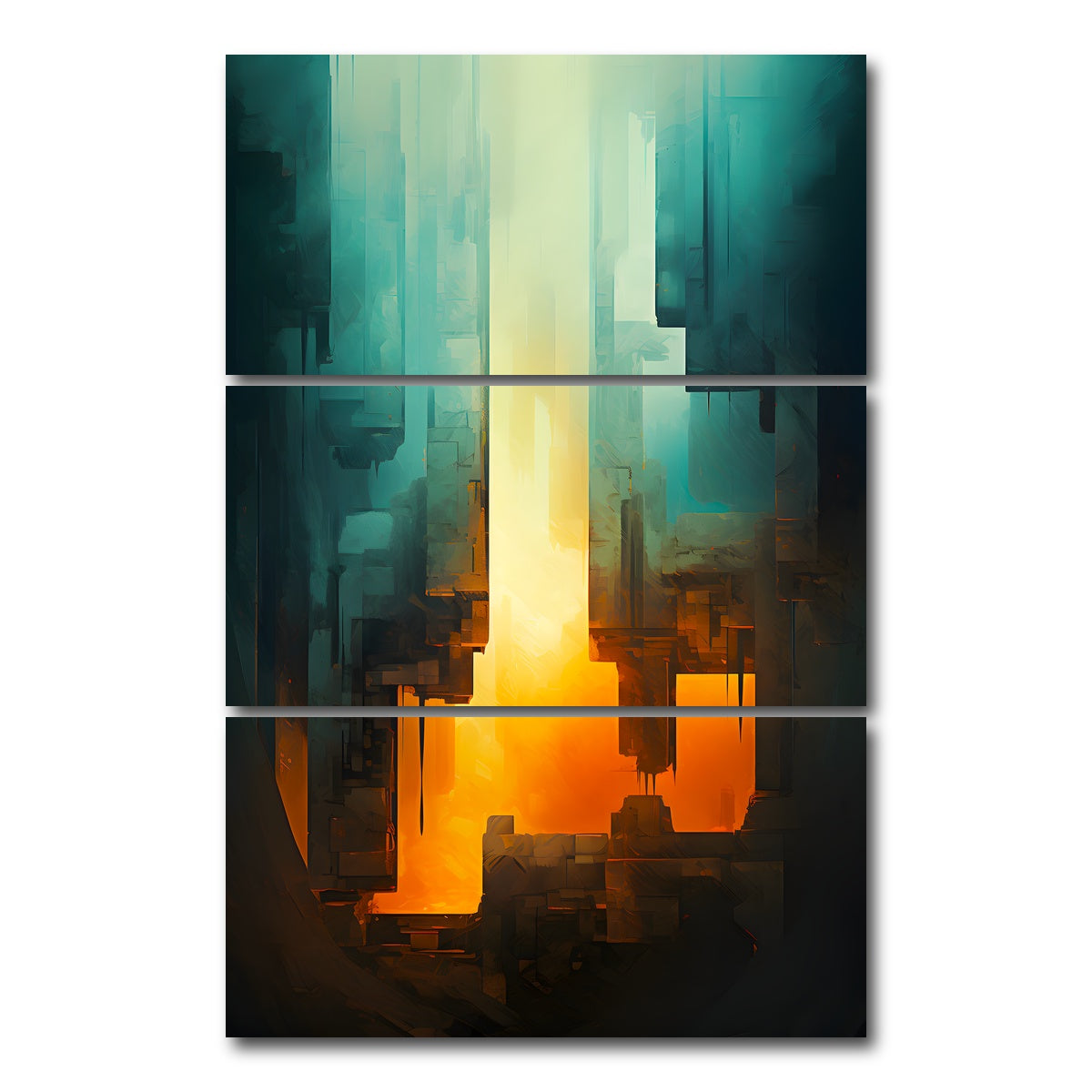 AUTO-MOCKUP WHITE | Abstract - Blue orange shapes 13 | 3 Piece | Gallery Wrap Canvas | group=12x24_stacked