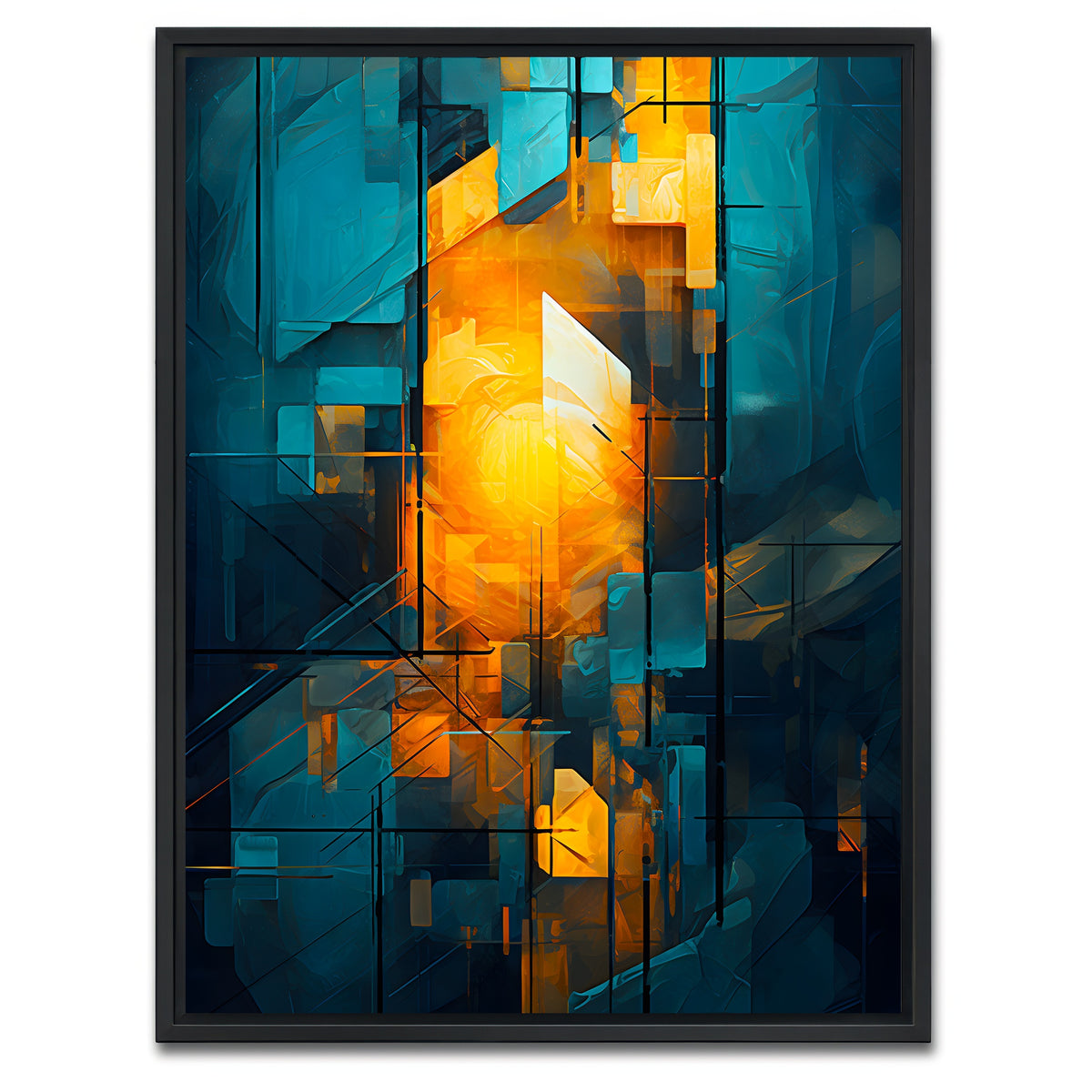 AUTO-MOCKUP WHITE | Abstract - Blue orange shapes 26 | 1 Piece | Black Framed Canvas | group=3x4