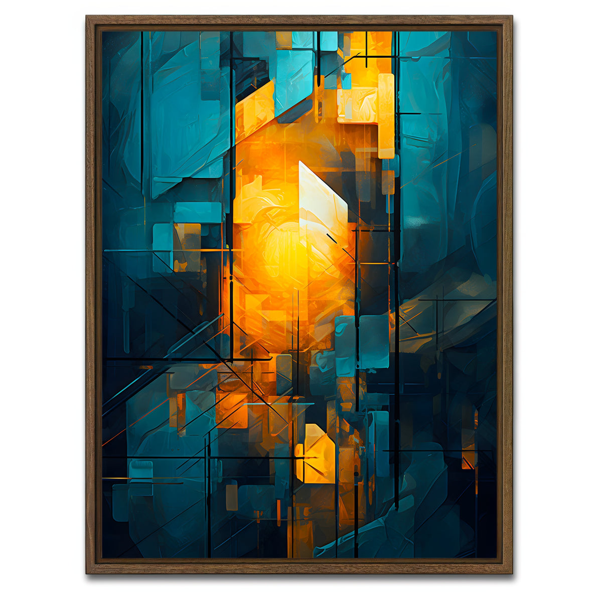AUTO-MOCKUP WHITE | Abstract - Blue orange shapes 26 | 1 Piece | Walnut Framed Canvas | group=3x4