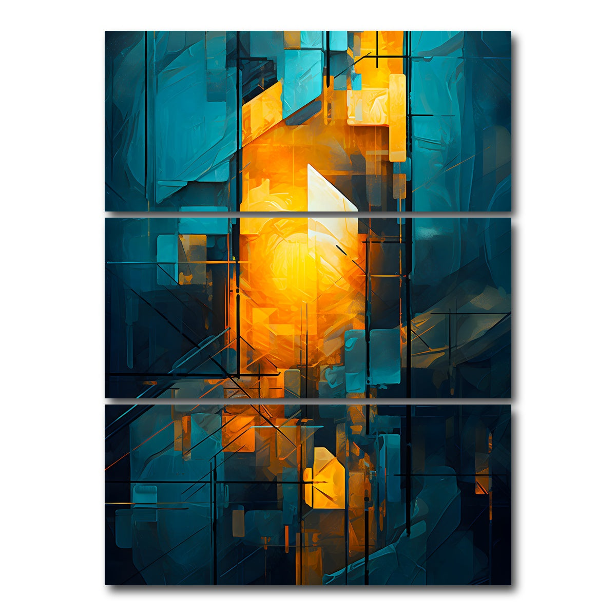 AUTO-MOCKUP WHITE | Abstract - Blue orange shapes 26 | 3 Piece | Gallery Wrap Canvas | group=8x18_stacked