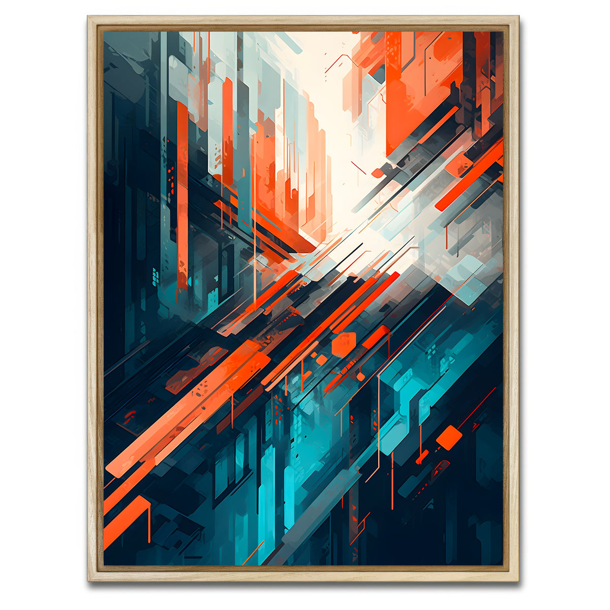 AUTO-MOCKUP WHITE | Abstract - Blue orange shapes 4 | 1 Piece | Natural Framed Canvas | group=3x4