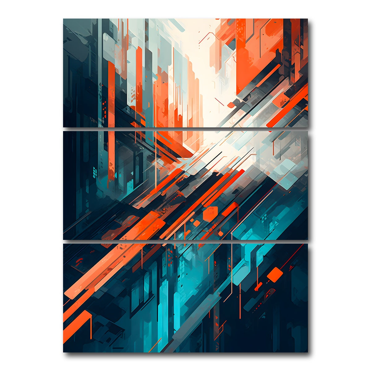 AUTO-MOCKUP WHITE | Abstract - Blue orange shapes 4 | 3 Piece | Gallery Wrap Canvas | group=8x18_stacked