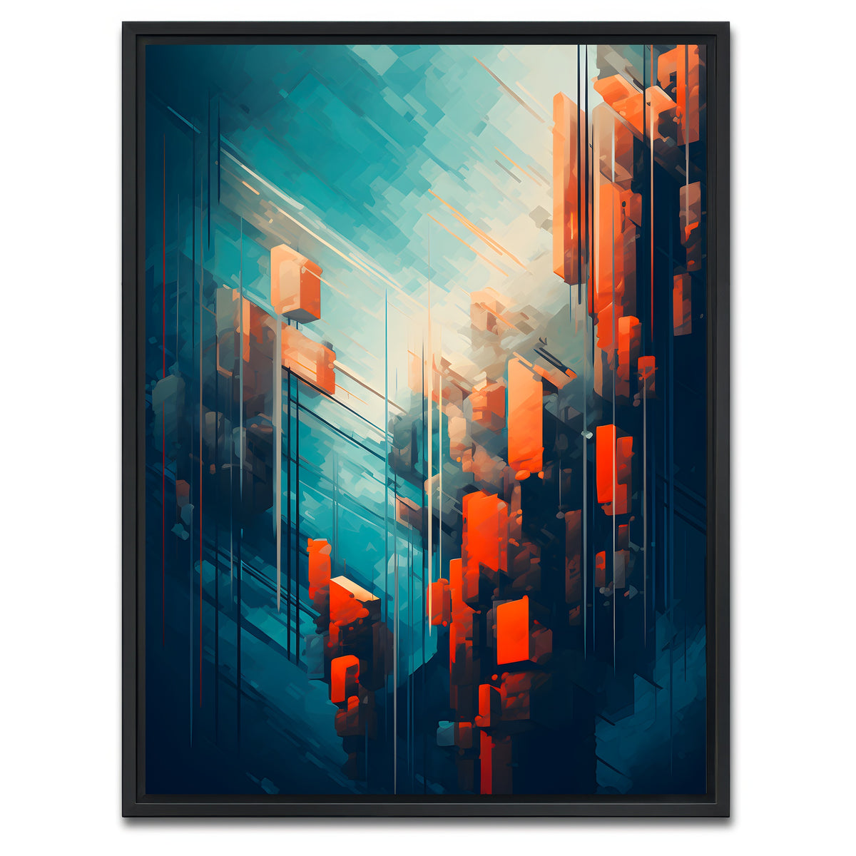 AUTO-MOCKUP WHITE | Abstract - Blue orange shapes 9 | 1 Piece | Black Framed Canvas | group=3x4