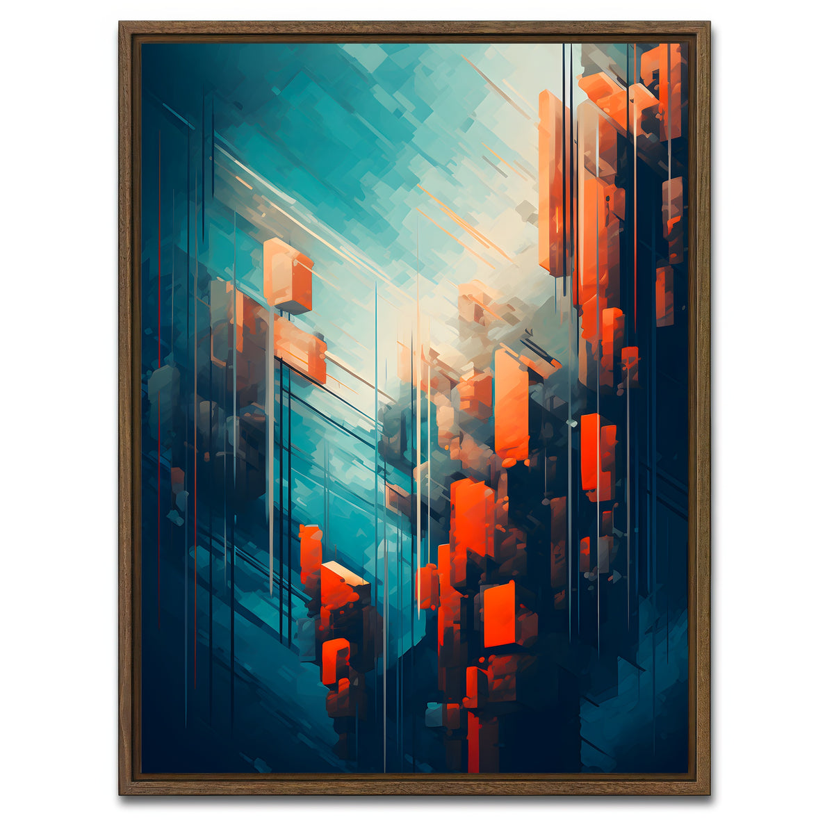 AUTO-MOCKUP WHITE | Abstract - Blue orange shapes 9 | 1 Piece | Walnut Framed Canvas | group=3x4