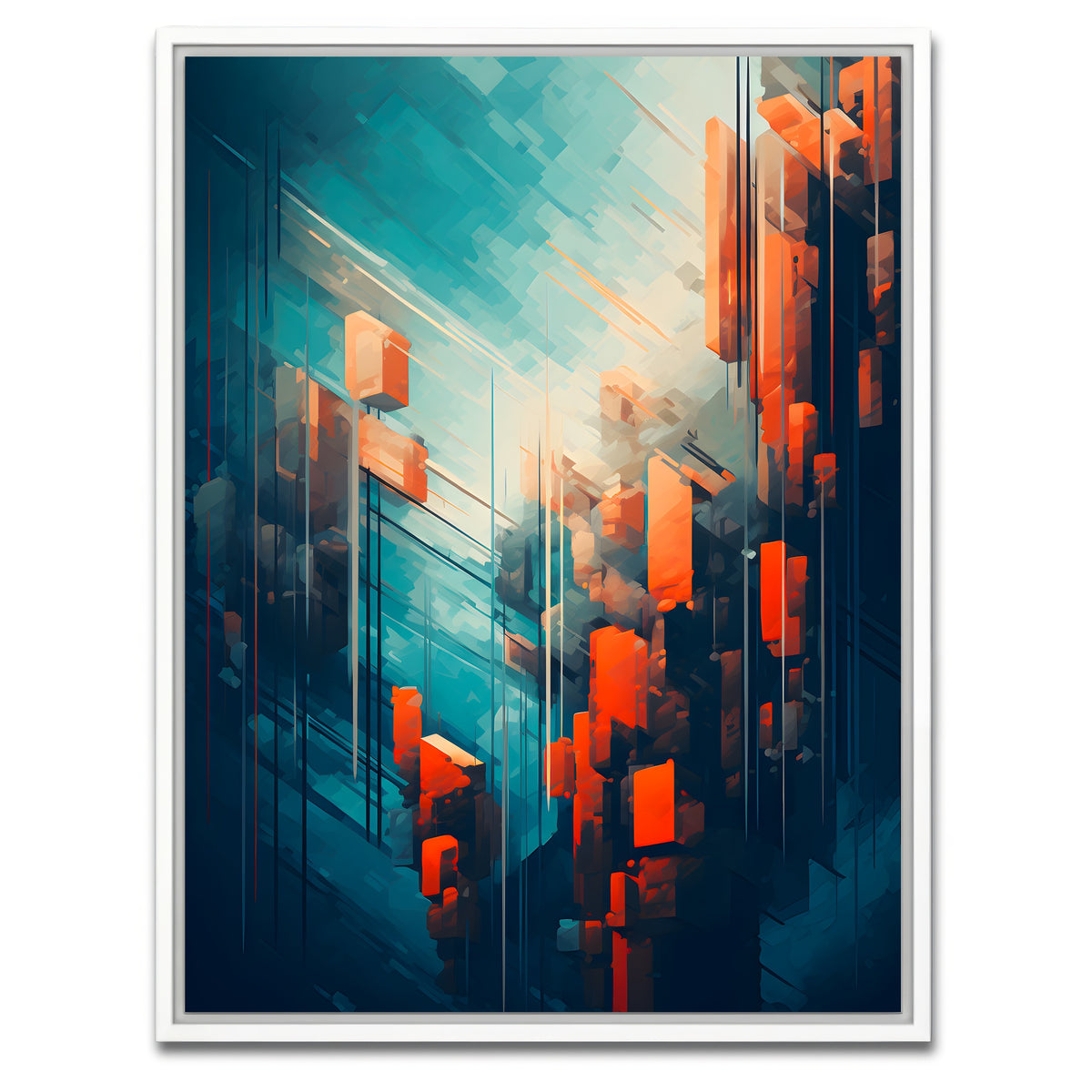 AUTO-MOCKUP WHITE | Abstract - Blue orange shapes 9 | 1 Piece | White Framed Canvas | group=3x4