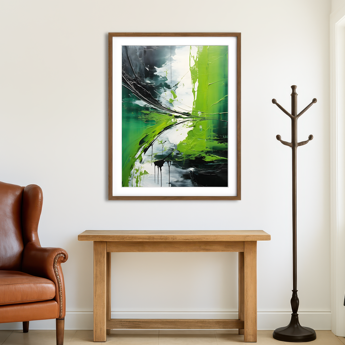 AUTO-MOCKUP ROOM | Abstract - Green White Shapes 1 Wall Art