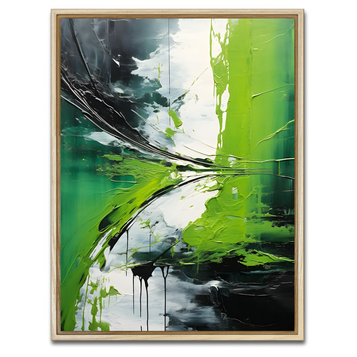 AUTO-MOCKUP WHITE | Abstract - Green white shapes 1 | 1 Piece | Natural Framed Canvas | group=3x4