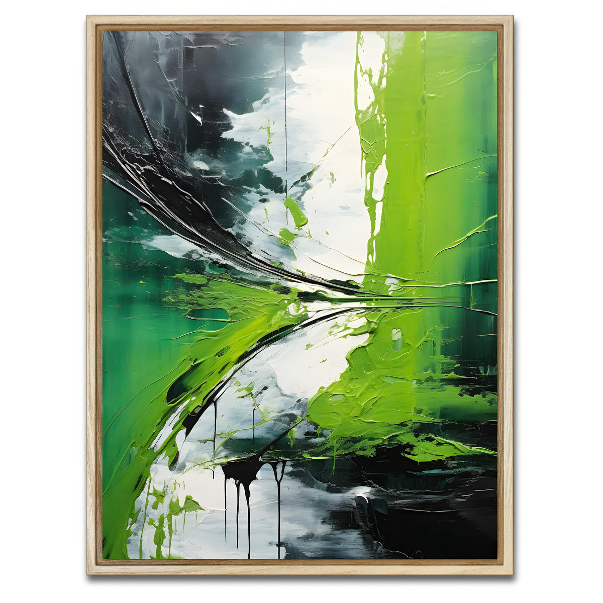 AUTO-MOCKUP WHITE | Abstract - Green white shapes 1 | 1 Piece | Natural Framed Canvas | group=3x4