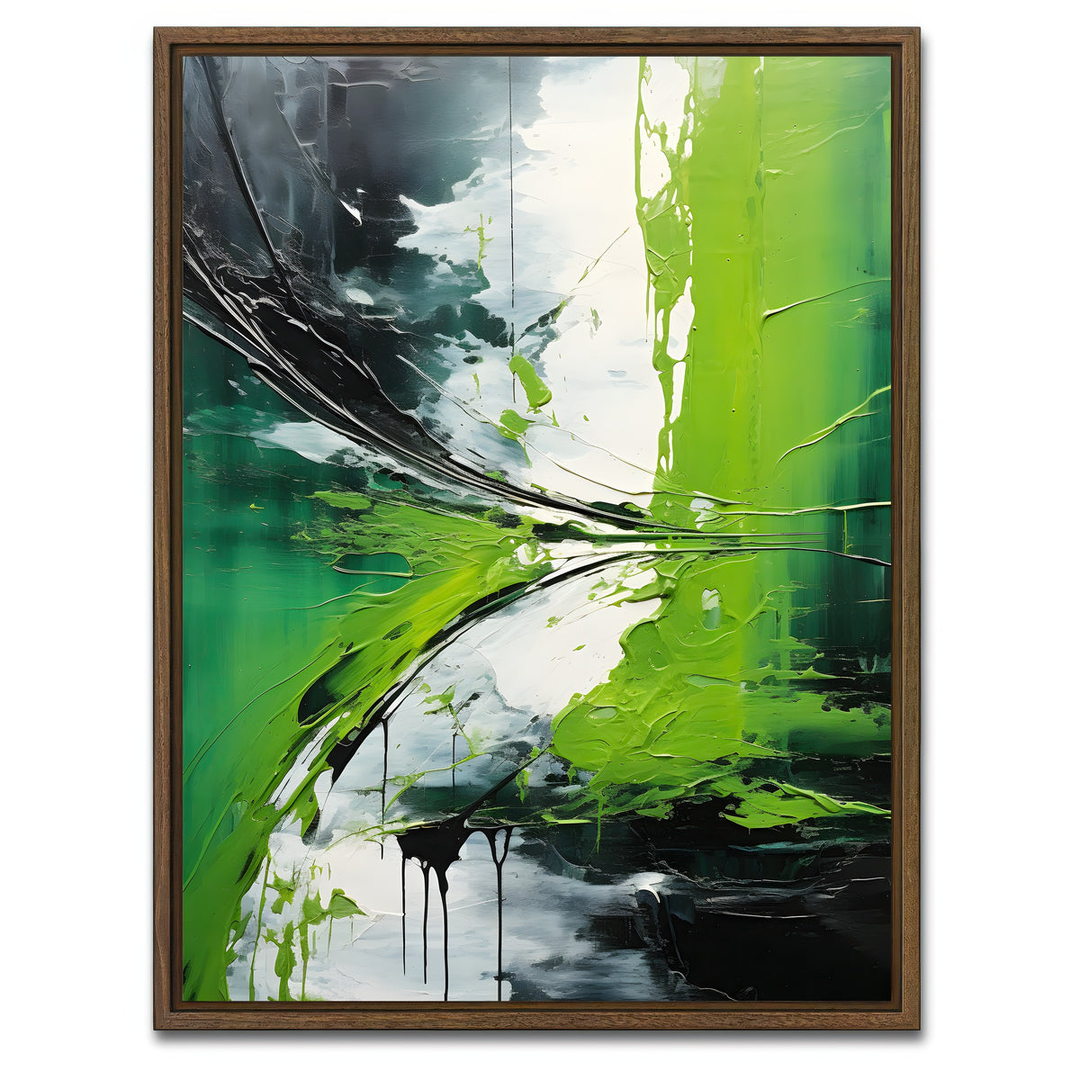AUTO-MOCKUP WHITE | Abstract - Green white shapes 1 | 1 Piece | Walnut Framed Canvas | group=3x4