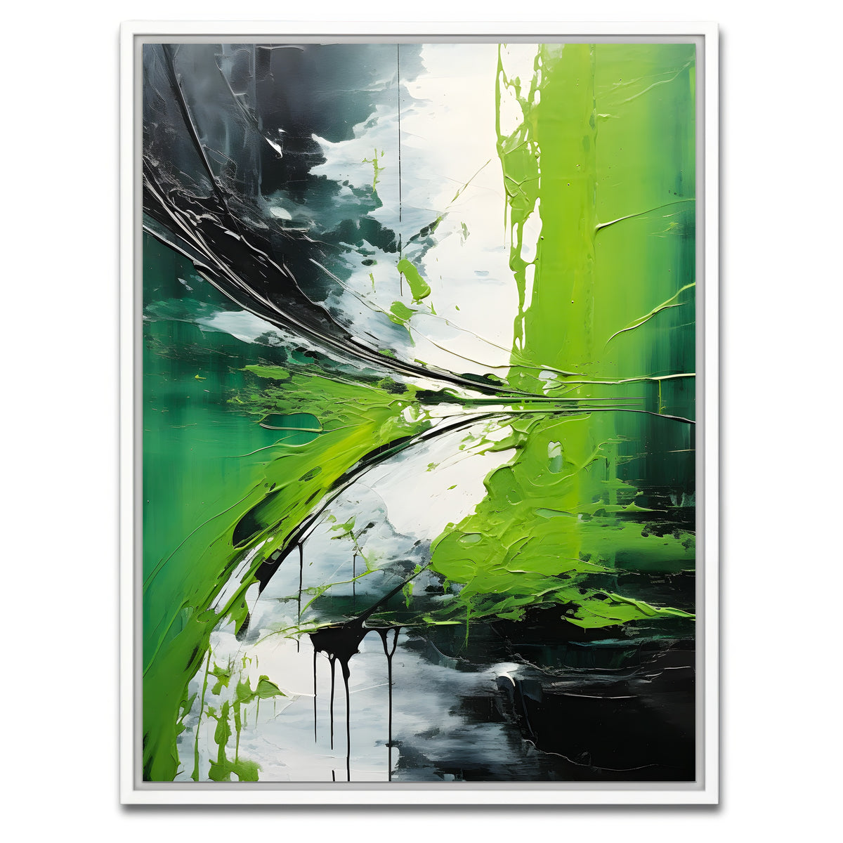 AUTO-MOCKUP WHITE | Abstract - Green white shapes 1 | 1 Piece | White Framed Canvas | group=3x4