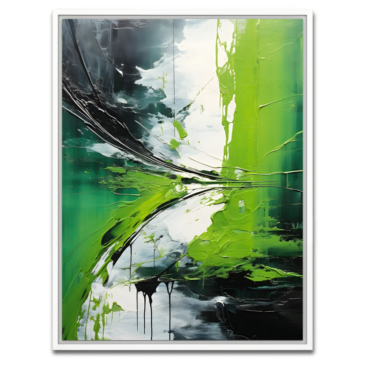 AUTO-MOCKUP WHITE | Abstract - Green white shapes 1 | 1 Piece | White Framed Canvas | group=3x4