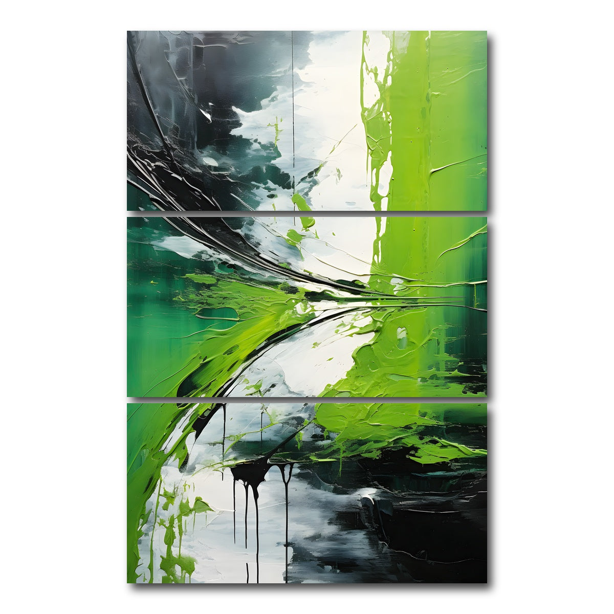 AUTO-MOCKUP WHITE | Abstract - Green white shapes 1 | 3 Piece | Gallery Wrap Canvas | group=12x24_stacked