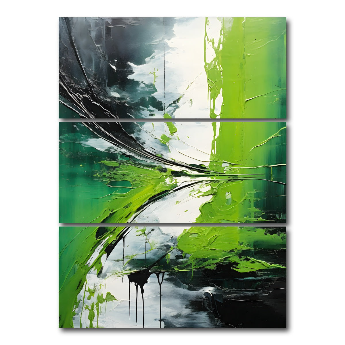 AUTO-MOCKUP WHITE | Abstract - Green white shapes 1 | 3 Piece | Gallery Wrap Canvas | group=8x18_stacked