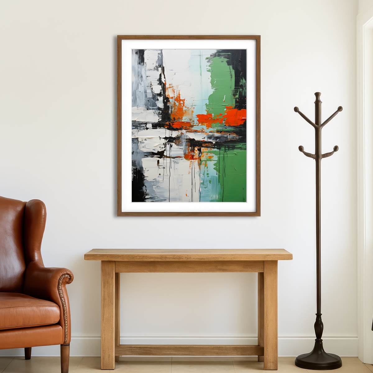 AUTO-MOCKUP ROOM | Abstract - Green White Shapes 2 Wall Art