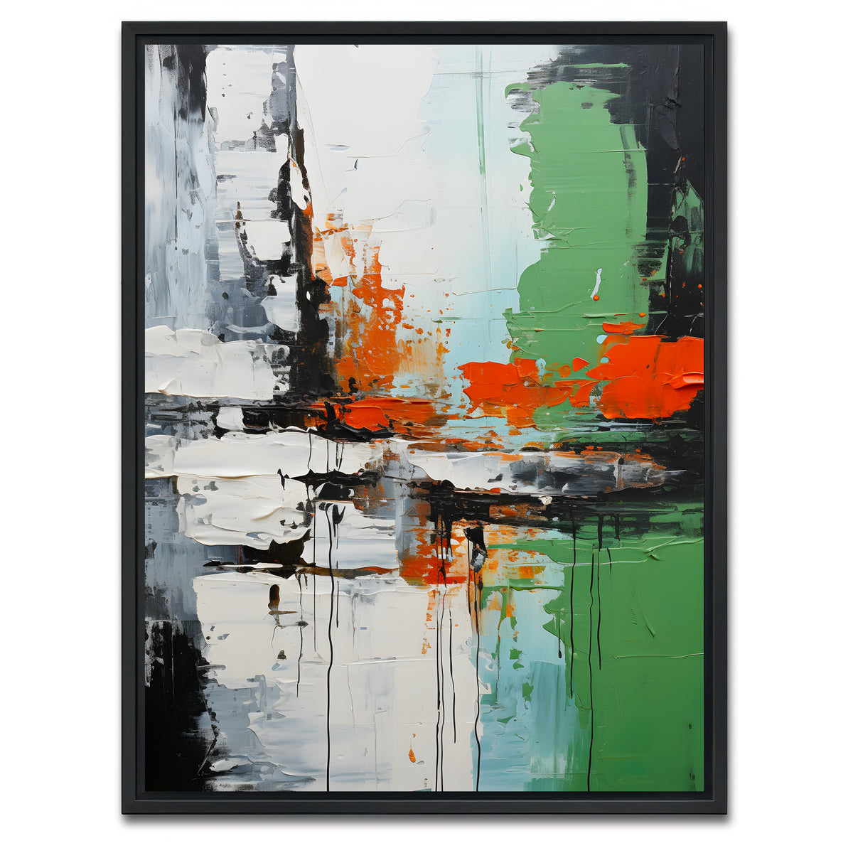 AUTO-MOCKUP WHITE | Abstract - Green white shapes 2 | 1 Piece | Black Framed Canvas | group=3x4