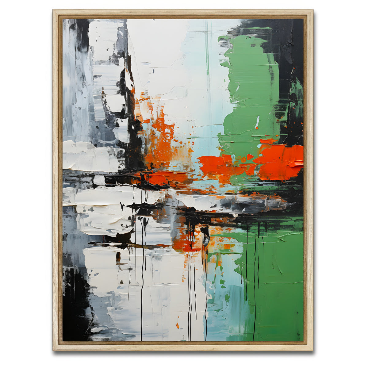 AUTO-MOCKUP WHITE | Abstract - Green white shapes 2 | 1 Piece | Natural Framed Canvas | group=3x4