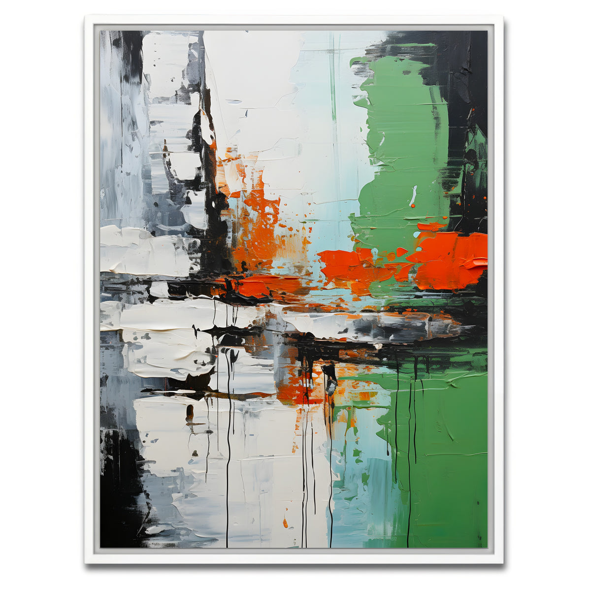 AUTO-MOCKUP WHITE | Abstract - Green white shapes 2 | 1 Piece | White Framed Canvas | group=3x4