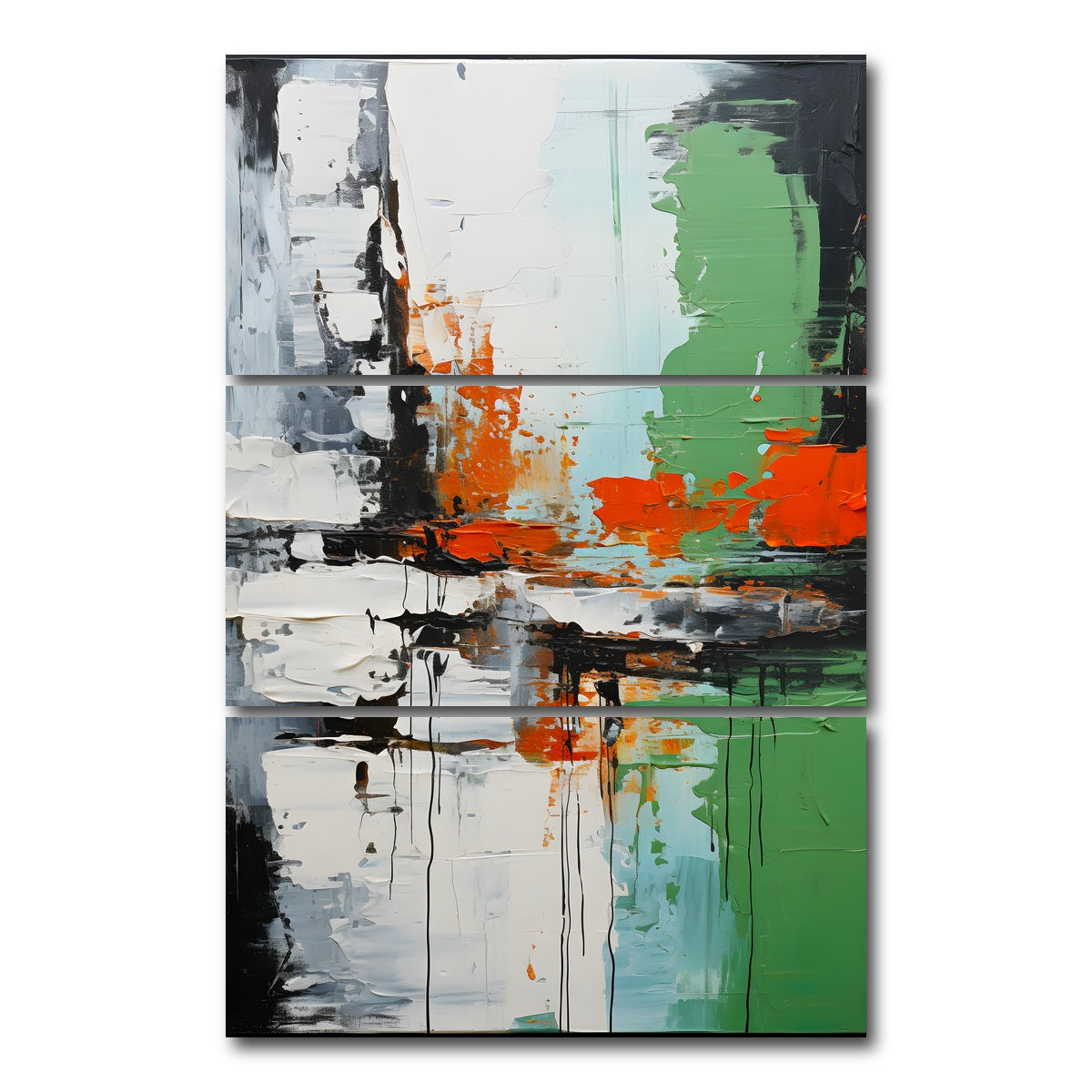 AUTO-MOCKUP WHITE | Abstract - Green white shapes 2 | 3 Piece | Gallery Wrap Canvas | group=12x24_stacked