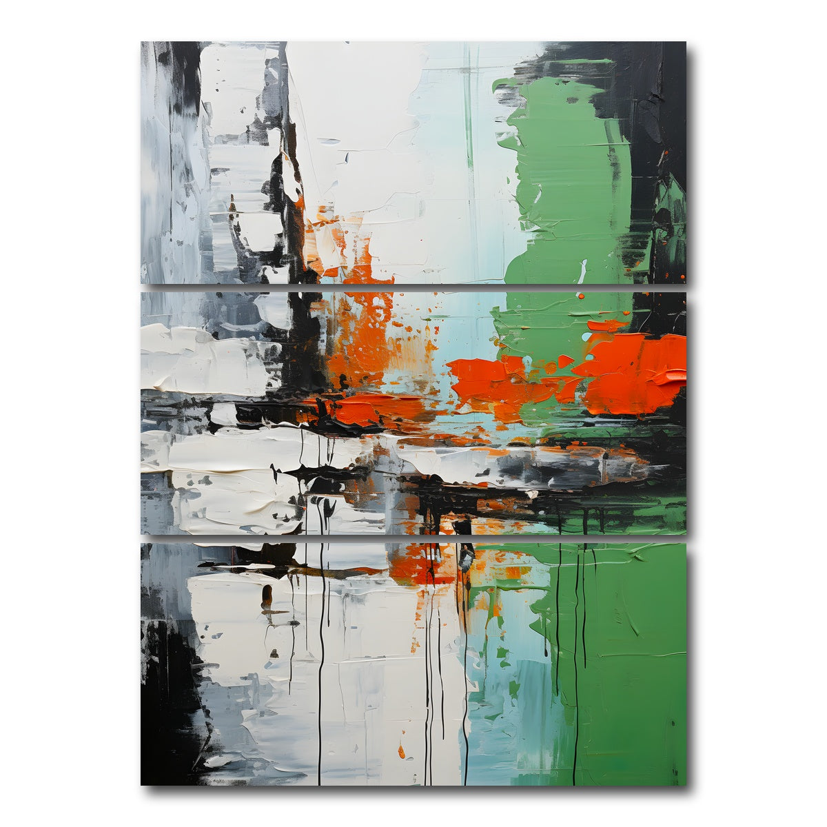 AUTO-MOCKUP WHITE | Abstract - Green white shapes 2 | 3 Piece | Gallery Wrap Canvas | group=8x18_stacked