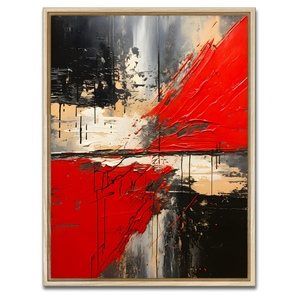 AUTO-MOCKUP WHITE | Abstract - Red black shapes 7 | 1 Piece | Natural Framed Canvas | group=3x4