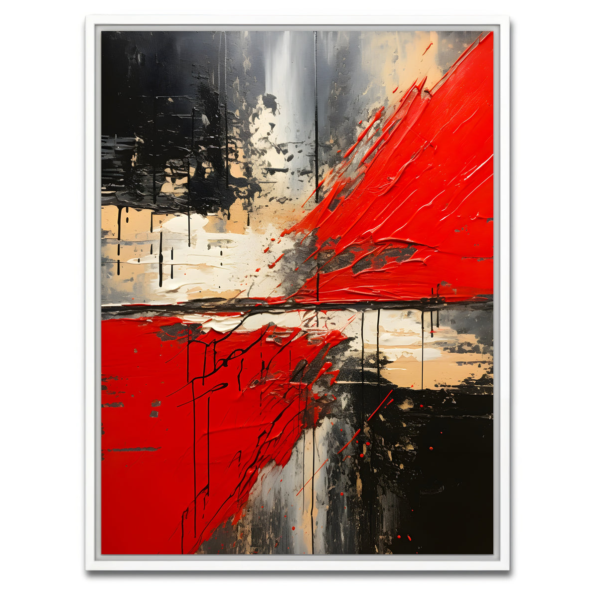 AUTO-MOCKUP WHITE | Abstract - Red black shapes 7 | 1 Piece | White Framed Canvas | group=3x4