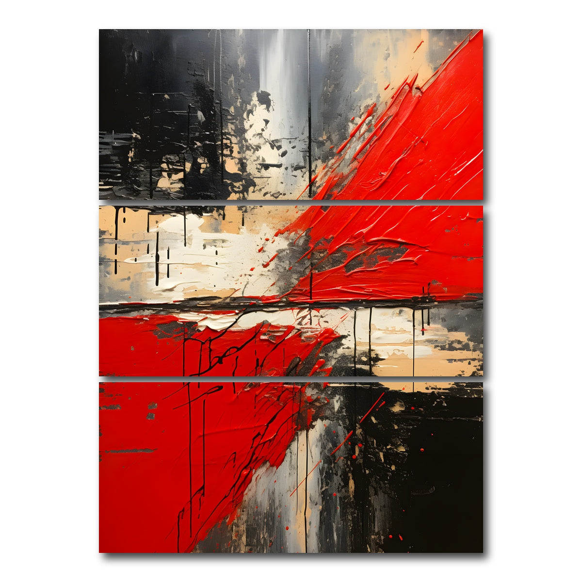 AUTO-MOCKUP WHITE | Abstract - Red black shapes 7 | 3 Piece | Gallery Wrap Canvas | group=8x18_stacked