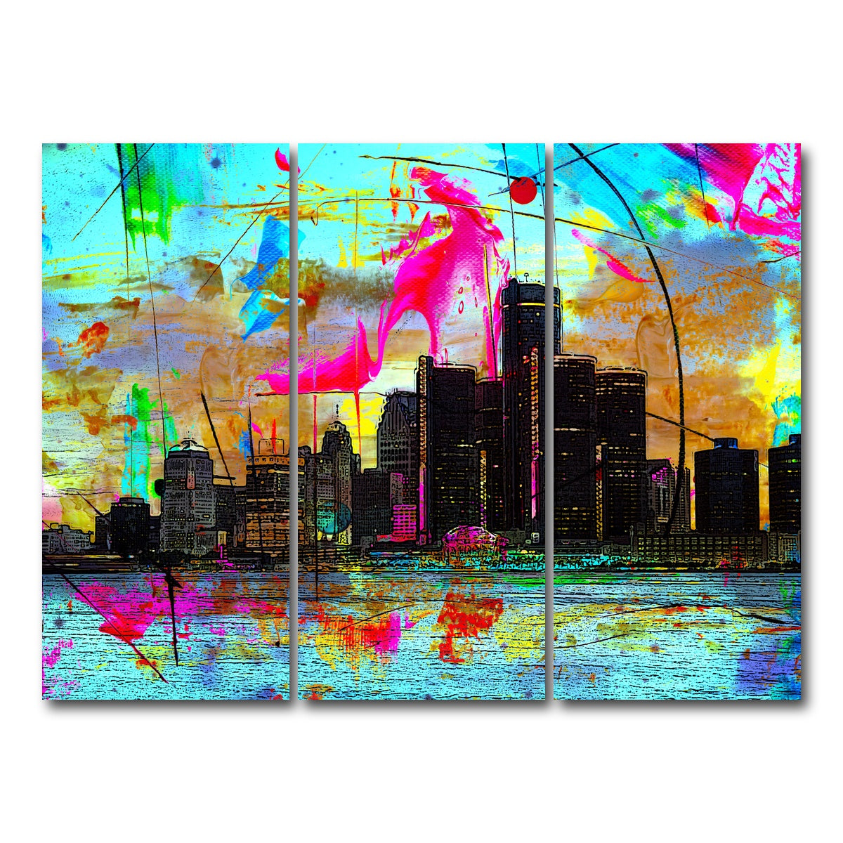 AUTO-MOCKUP WHITE | Abstract Detroit | 3 Piece | Gallery Wrap Canvas | group=8x18