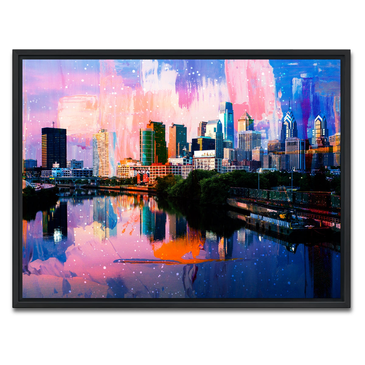 AUTO-MOCKUP WHITE | Abstract Philadelphia Skyline | 1 Piece | Black Framed Canvas | group=4x3