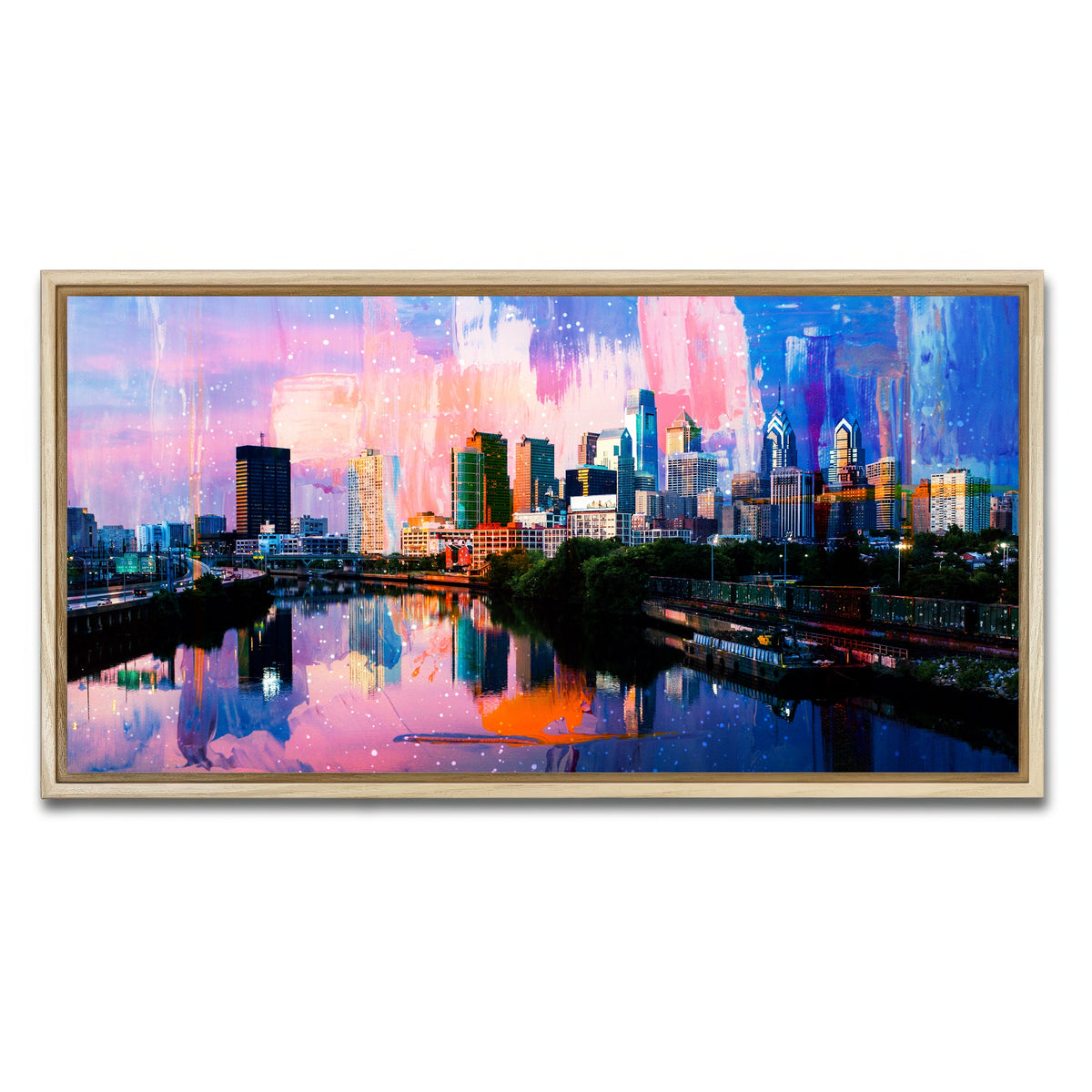 AUTO-MOCKUP WHITE | Abstract Philadelphia Skyline | 1 Piece | Natural Framed Canvas | group=2x1