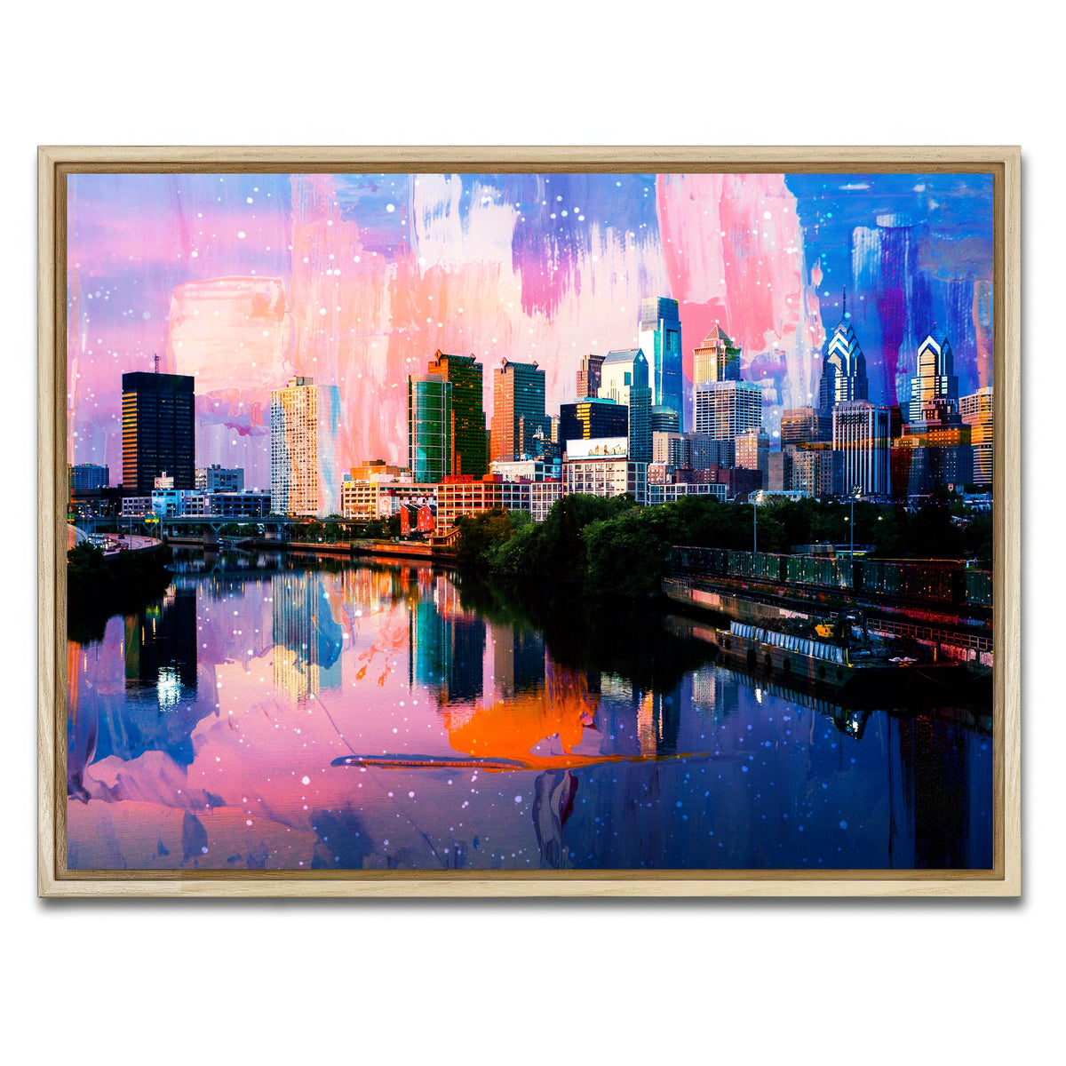 AUTO-MOCKUP WHITE | Abstract Philadelphia Skyline | 1 Piece | Natural Framed Canvas | group=4x3