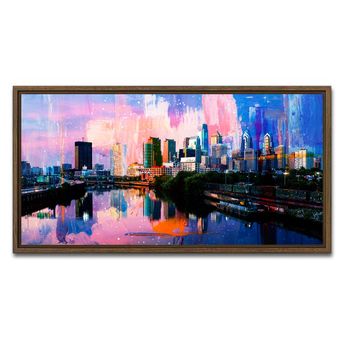 AUTO-MOCKUP WHITE | Abstract Philadelphia Skyline | 1 Piece | Walnut Framed Canvas | group=2x1