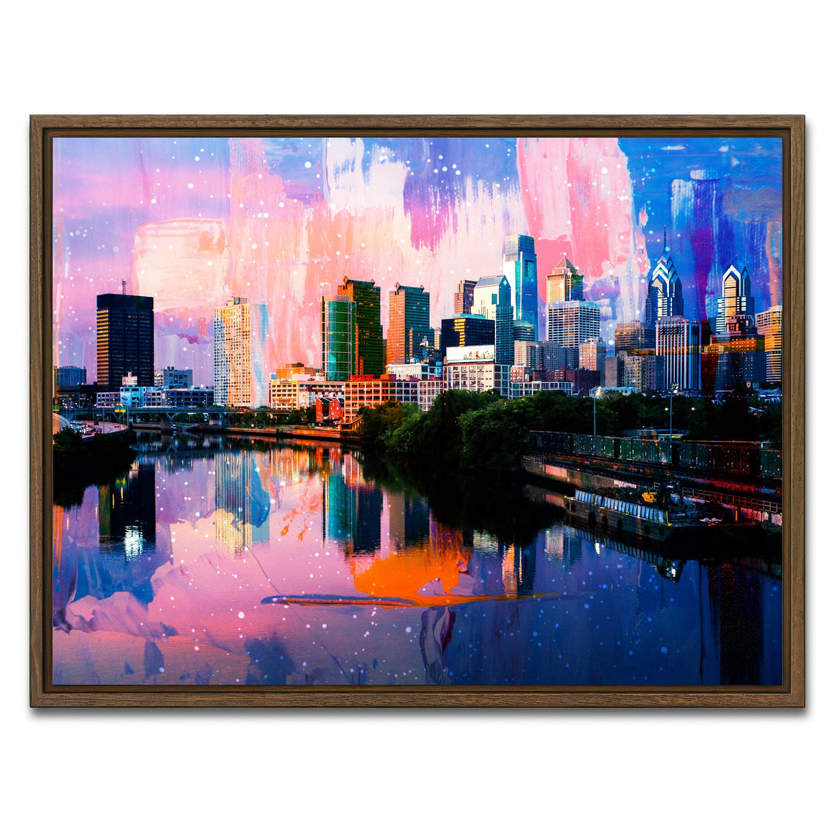 AUTO-MOCKUP WHITE | Abstract Philadelphia Skyline | 1 Piece | Walnut Framed Canvas | group=4x3