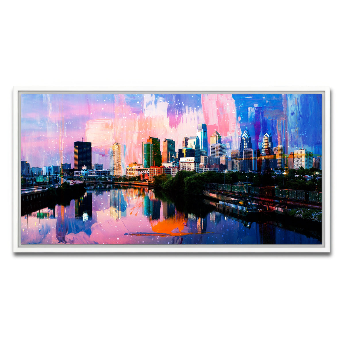 AUTO-MOCKUP WHITE | Abstract Philadelphia Skyline | 1 Piece | White Framed Canvas | group=2x1