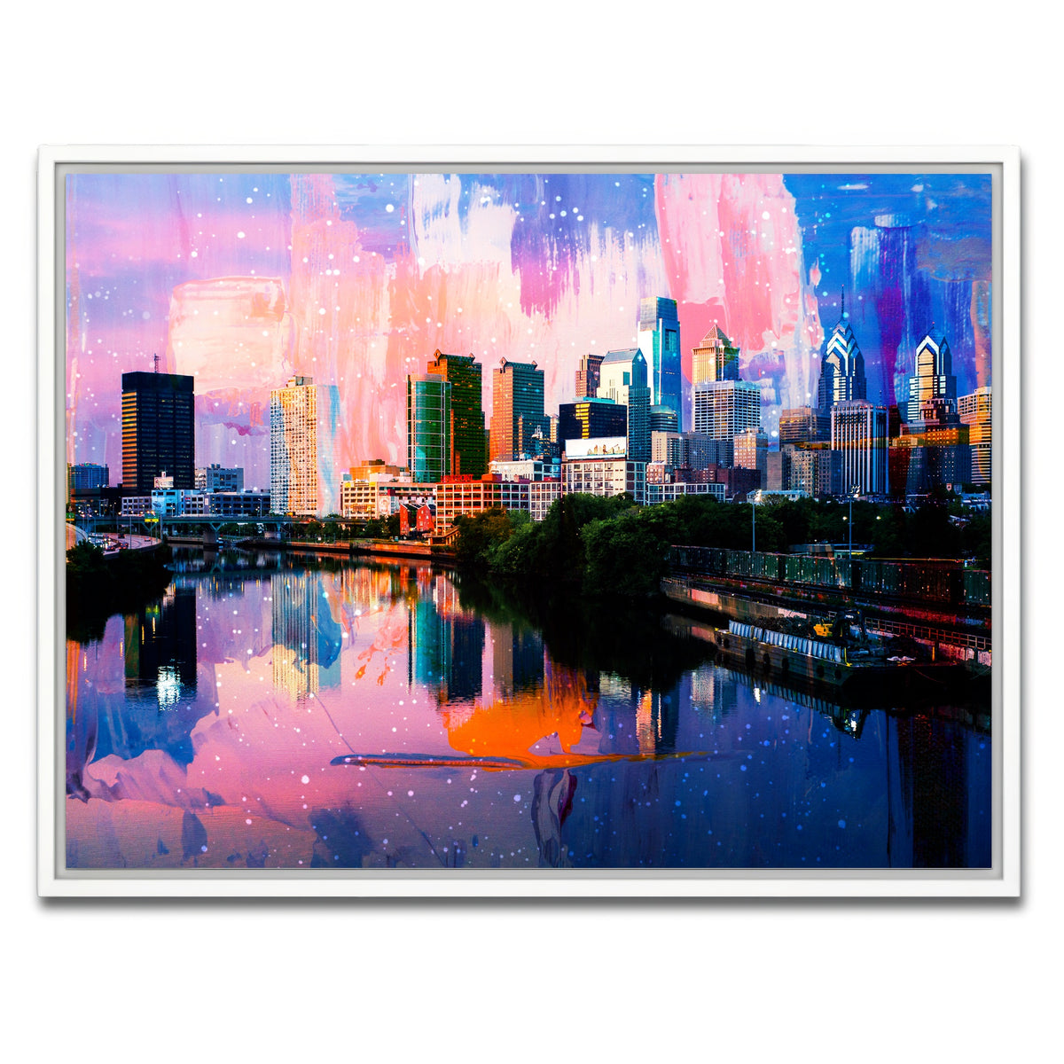 AUTO-MOCKUP WHITE | Abstract Philadelphia Skyline | 1 Piece | White Framed Canvas | group=4x3