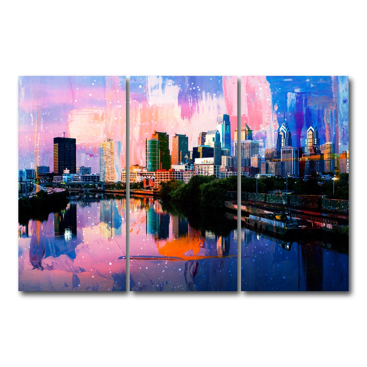 AUTO-MOCKUP WHITE | Abstract Philadelphia Skyline | 3 Piece | Gallery Wrap Canvas | group=12x24
