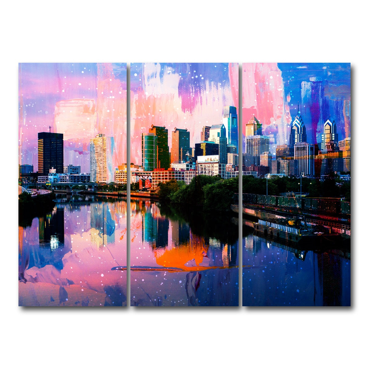 AUTO-MOCKUP WHITE | Abstract Philadelphia Skyline | 3 Piece | Gallery Wrap Canvas | group=8x18
