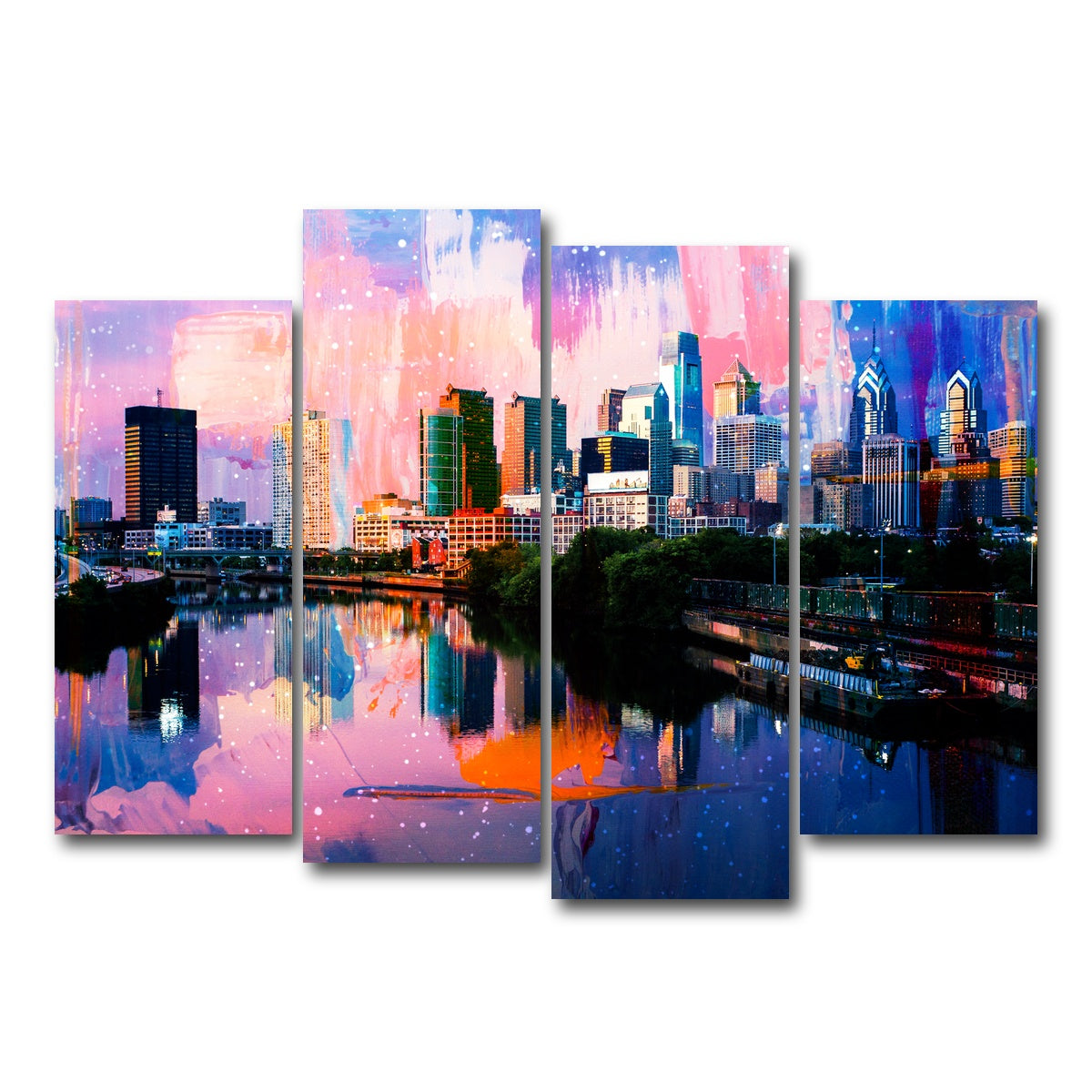 AUTO-MOCKUP WHITE | Abstract Philadelphia Skyline | 4 Piece | Gallery Wrap Canvas | group=4_normal